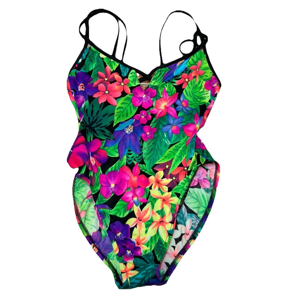 Vintage Barefoot Miss Swimsuit‎ Size 7/8 Bold Tropical Strappy Back Made USA